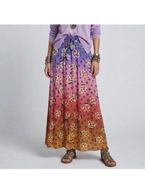 Farm Rio Vibrance Maxi Skirt Size S Rainbow Ombre Boho Pull On